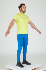 Whole Body Man Black Sports Shirt Slim Standing Leggings Studio photo references